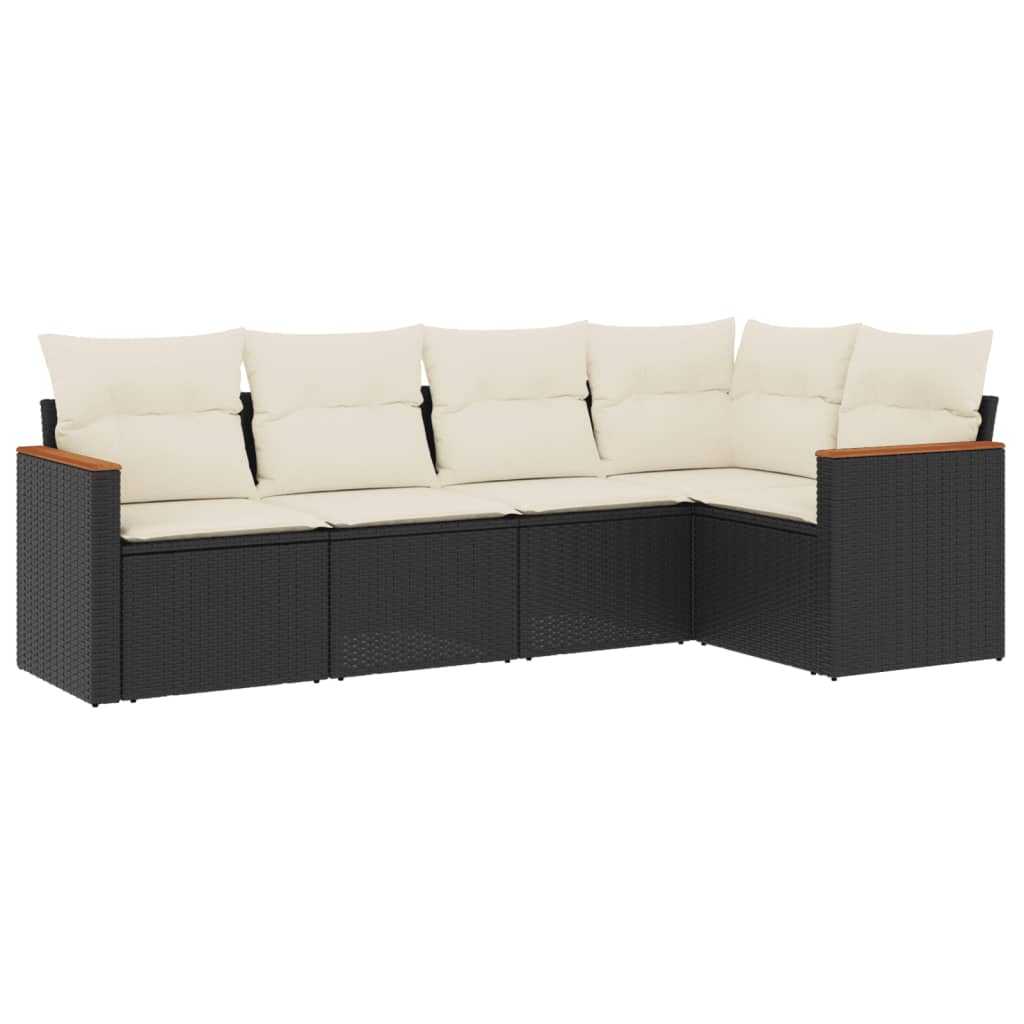 5-delige Loungeset met kussens poly rattan zwart is nu te koop bij PeponiXL, paradijselijk wonen!
