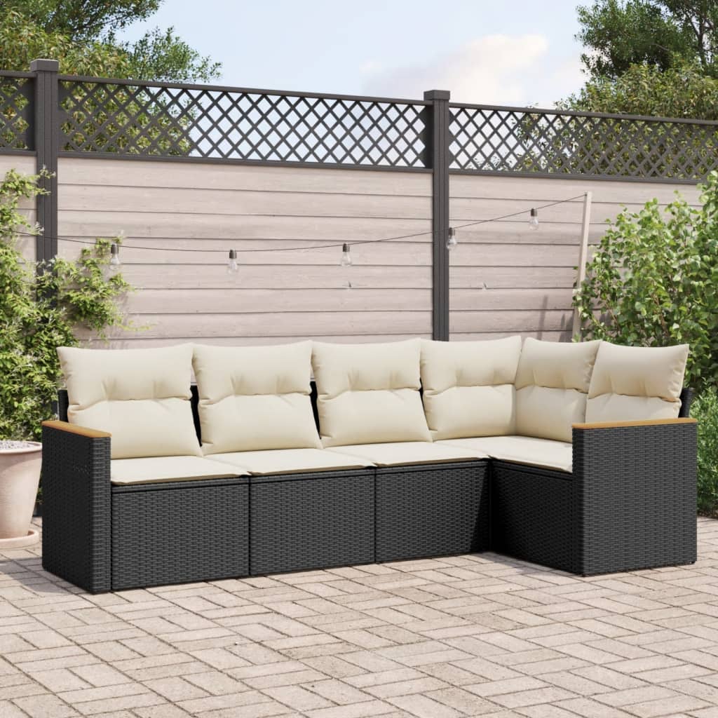 5-delige Loungeset met kussens poly rattan zwart is nu te koop bij PeponiXL, paradijselijk wonen!