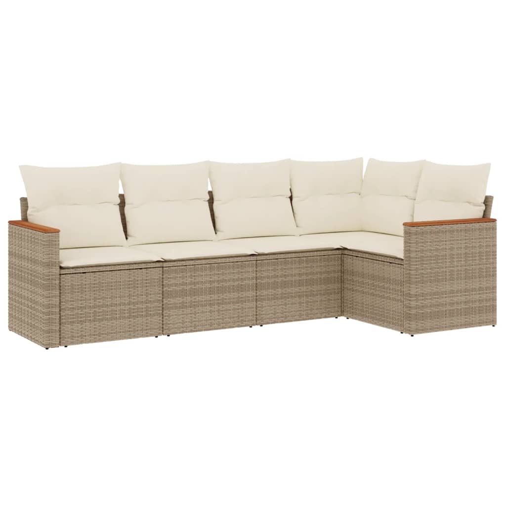 5-delige Loungeset met kussens poly rattan beige is nu te koop bij PeponiXL, paradijselijk wonen!