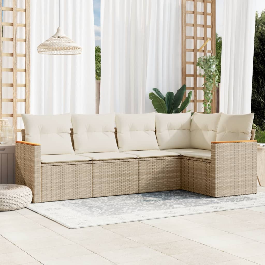 5-delige Loungeset met kussens poly rattan beige is nu te koop bij PeponiXL, paradijselijk wonen!