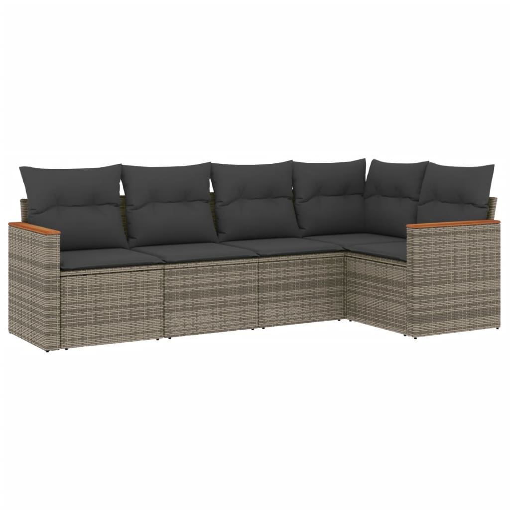 5-delige Loungeset met kussens poly rattan grijs is nu te koop bij PeponiXL, paradijselijk wonen!