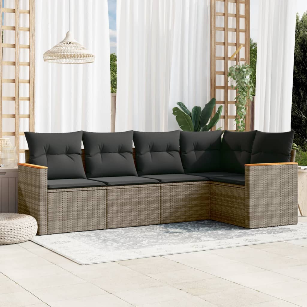 5-delige Loungeset met kussens poly rattan grijs is nu te koop bij PeponiXL, paradijselijk wonen!
