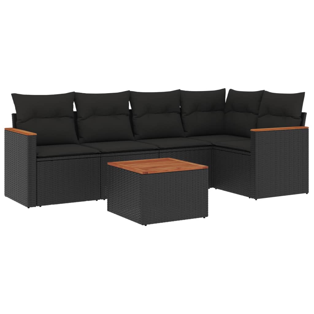 6-delige Loungeset met kussens poly rattan zwart is nu te koop bij PeponiXL, paradijselijk wonen!