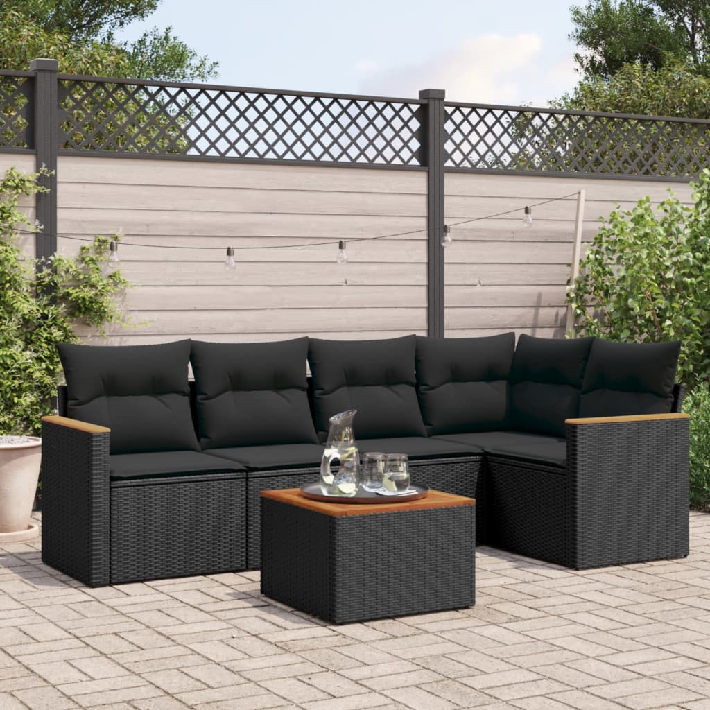 6-delige Loungeset met kussens poly rattan zwart is nu te koop bij PeponiXL, paradijselijk wonen!