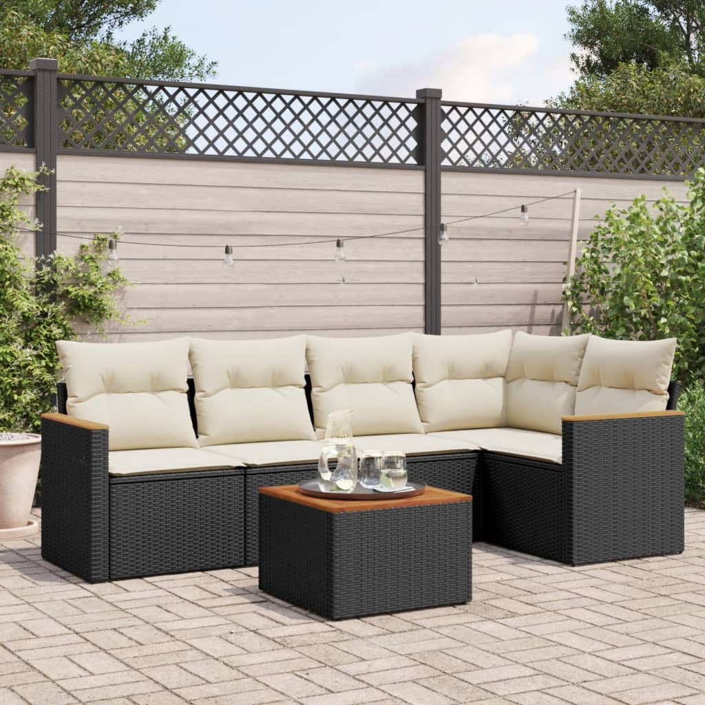 6-delige Loungeset met kussens poly rattan zwart is nu te koop bij PeponiXL, paradijselijk wonen!