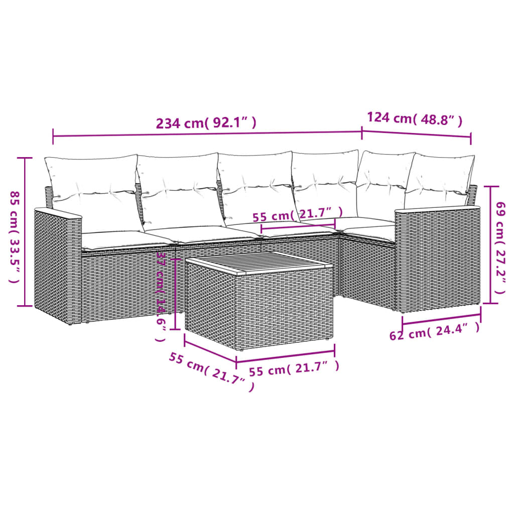 6-delige Loungeset met kussens poly rattan beige is nu te koop bij PeponiXL, paradijselijk wonen!