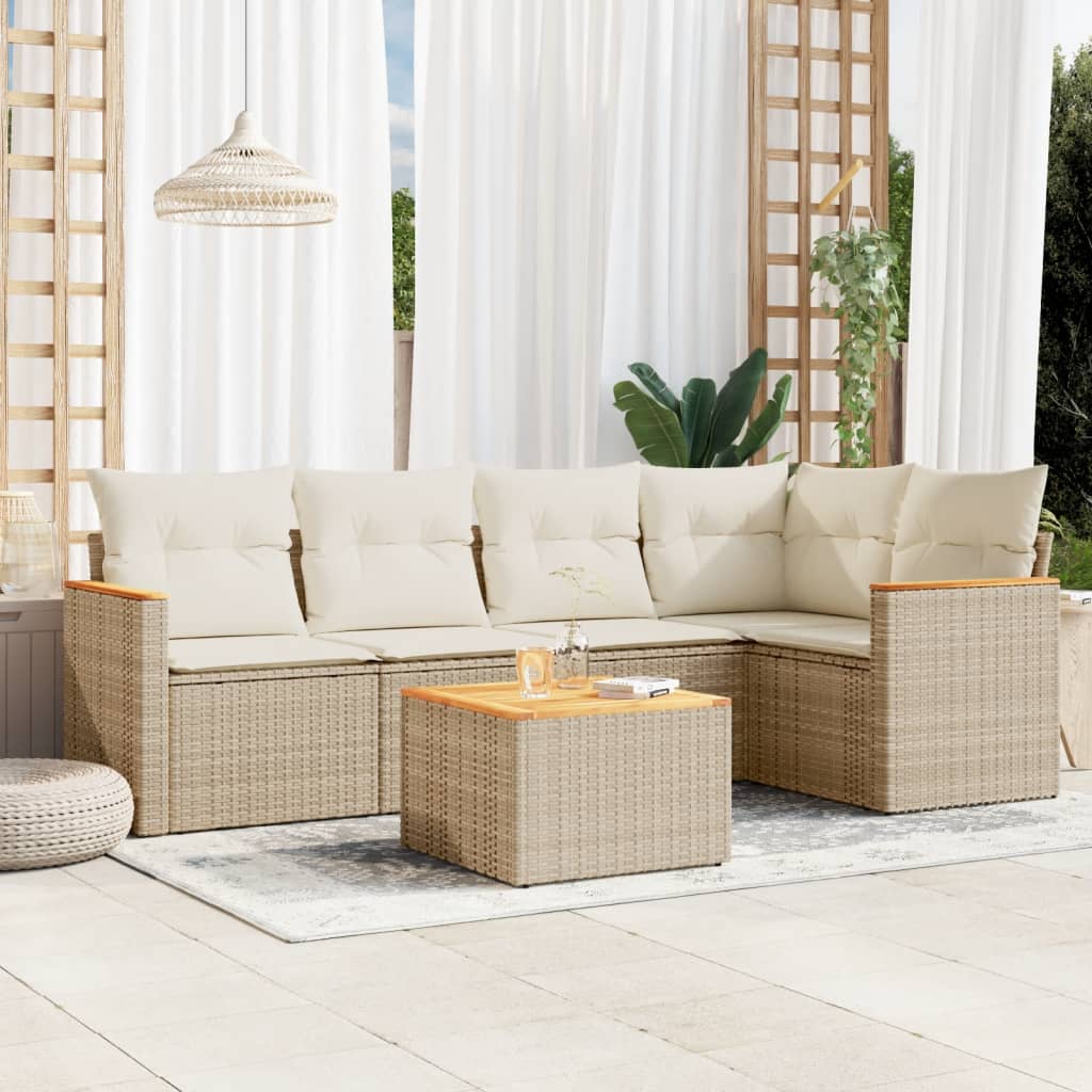 6-delige Loungeset met kussens poly rattan beige is nu te koop bij PeponiXL, paradijselijk wonen!