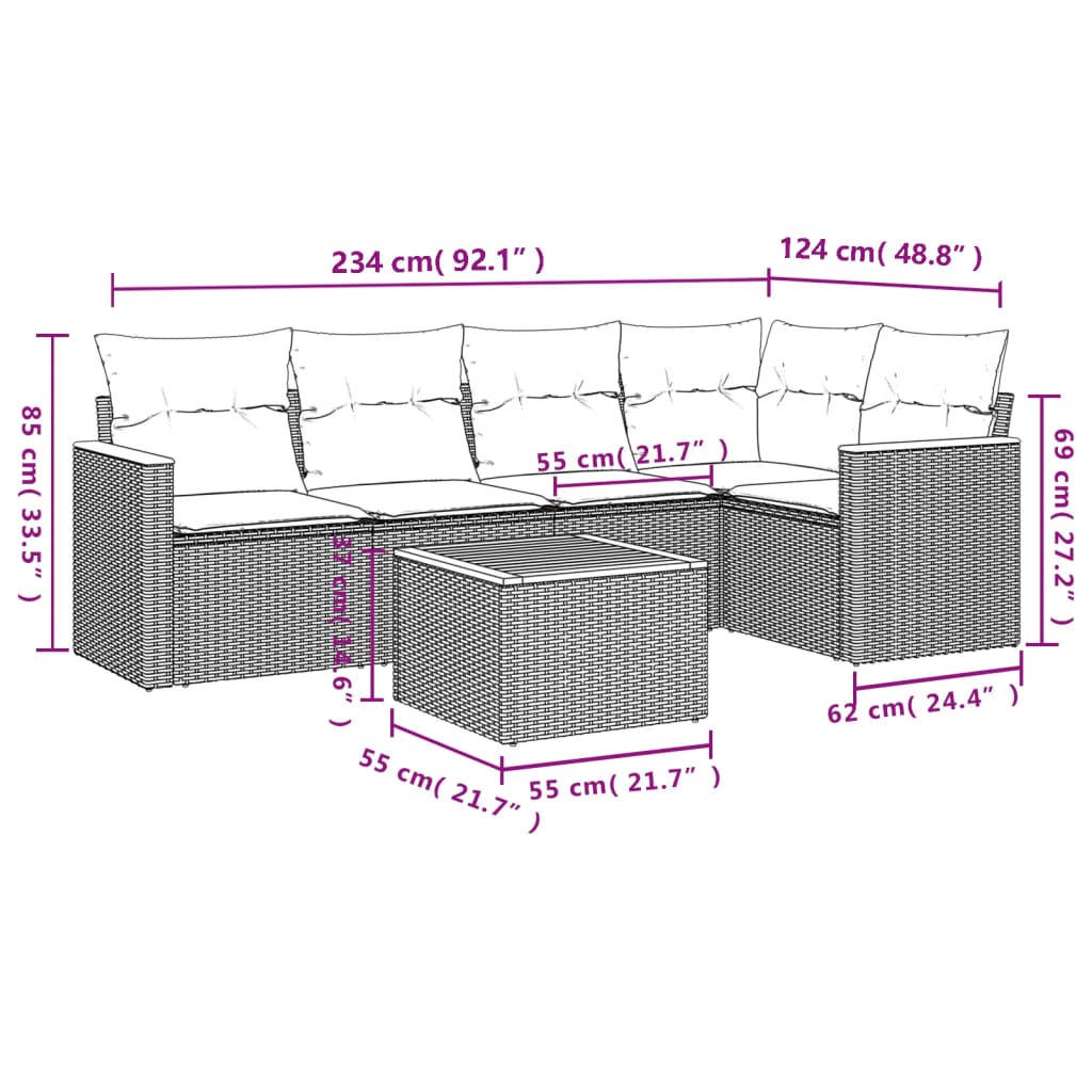 6-delige Loungeset met kussens poly rattan grijs is nu te koop bij PeponiXL, paradijselijk wonen!