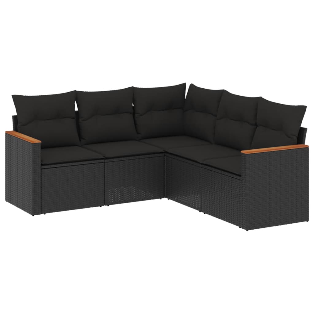 5-delige Loungeset met kussens poly rattan zwart is nu te koop bij PeponiXL, paradijselijk wonen!