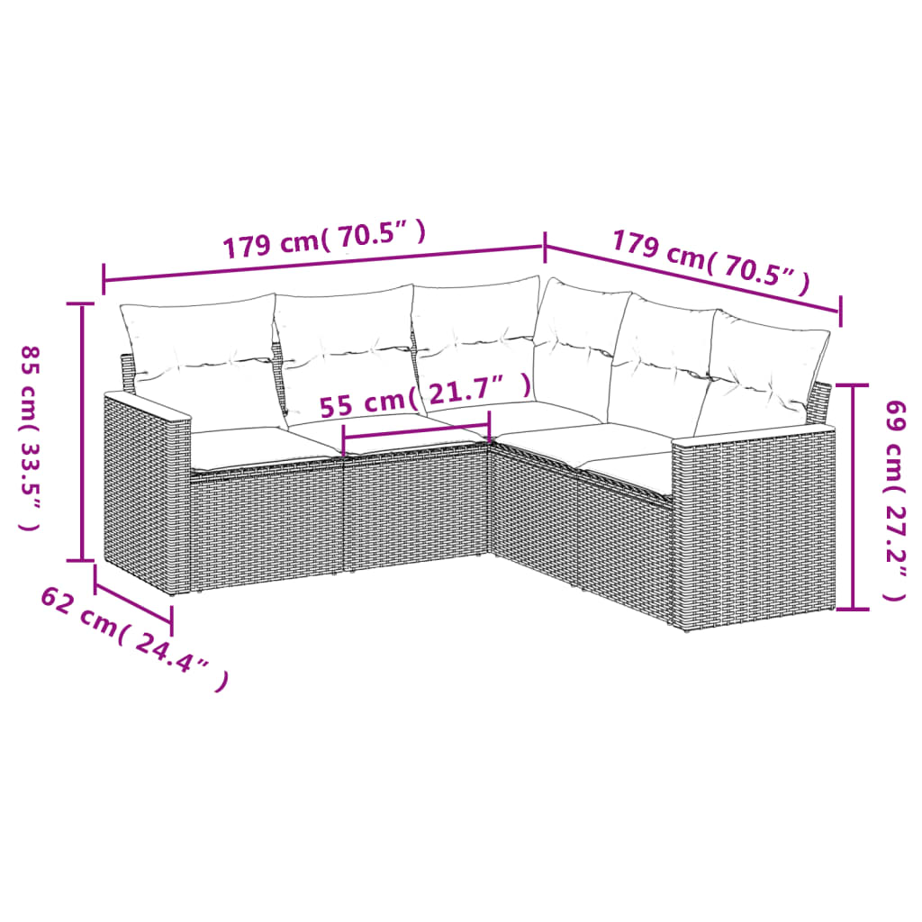 5-delige Loungeset met kussens poly rattan zwart is nu te koop bij PeponiXL, paradijselijk wonen!