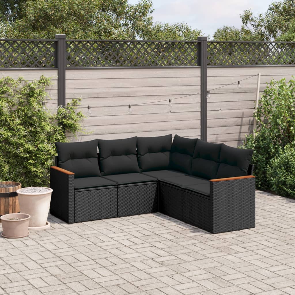 5-delige Loungeset met kussens poly rattan zwart is nu te koop bij PeponiXL, paradijselijk wonen!