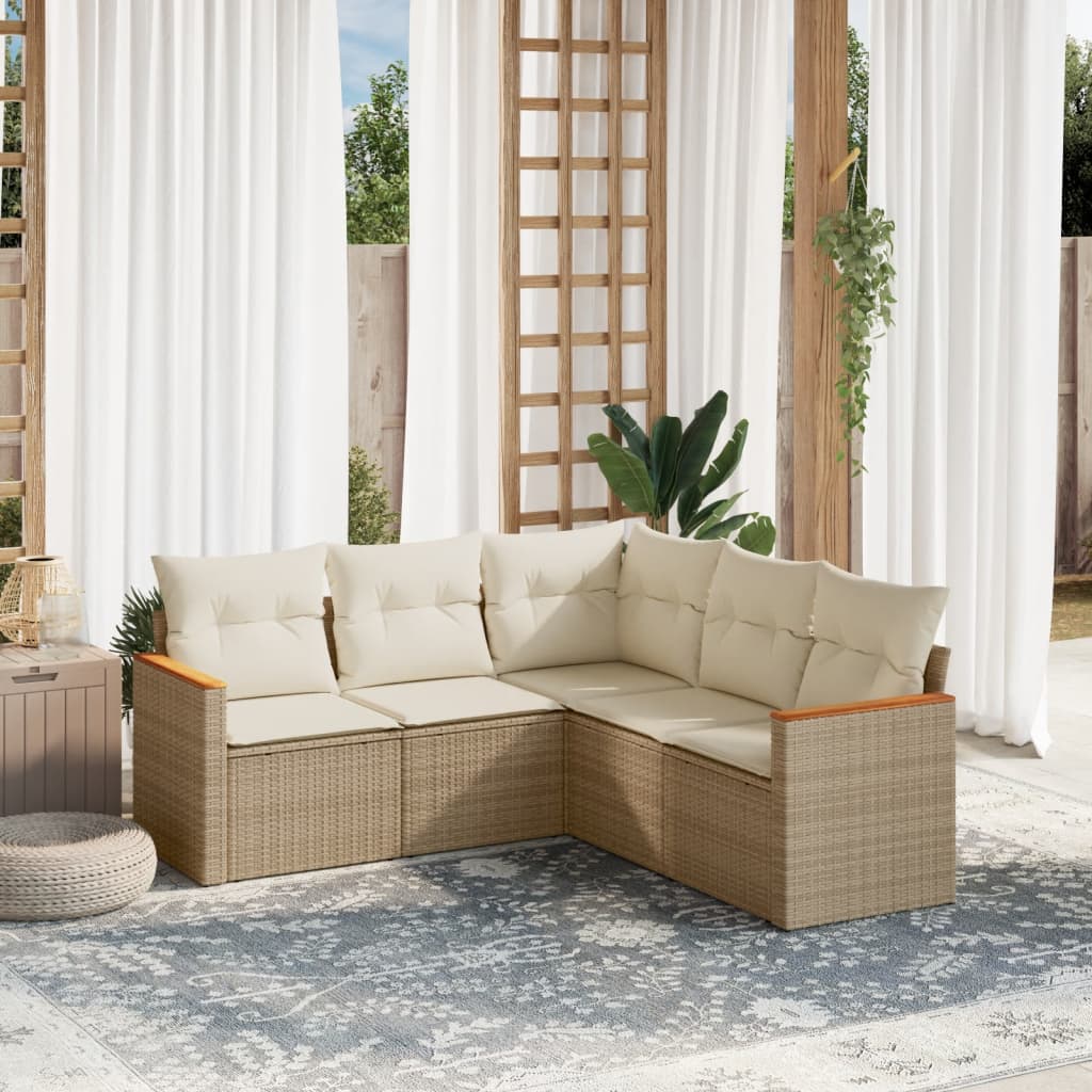 5-delige Loungeset met kussens poly rattan beige is nu te koop bij PeponiXL, paradijselijk wonen!