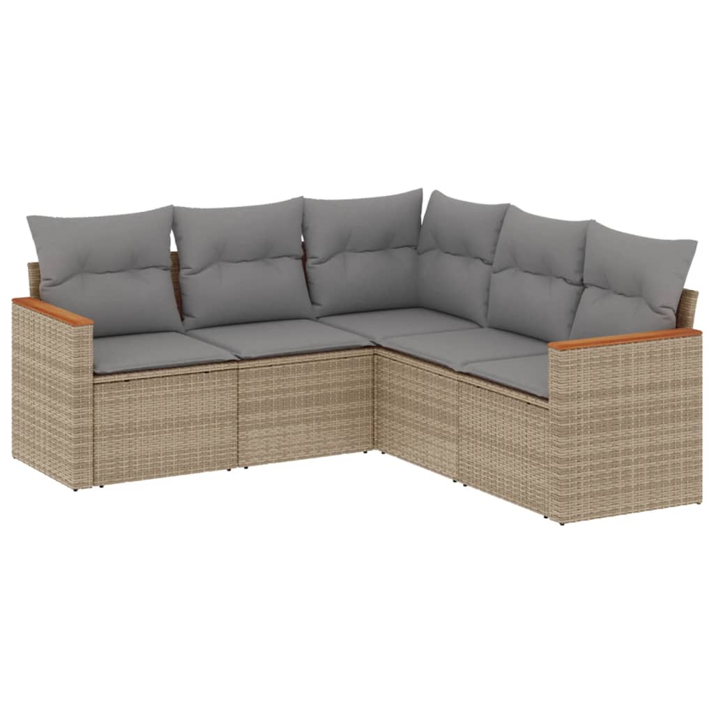 5-delige Loungeset met kussens poly rattan beige is nu te koop bij PeponiXL, paradijselijk wonen!