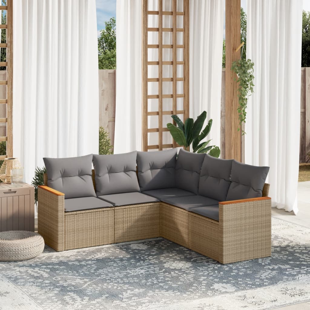 5-delige Loungeset met kussens poly rattan beige is nu te koop bij PeponiXL, paradijselijk wonen!