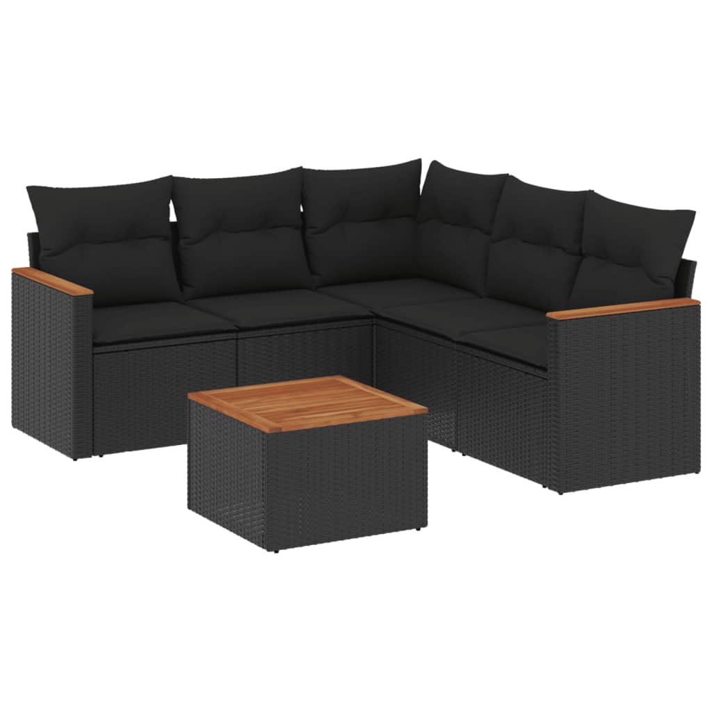 6-delige Loungeset met kussens poly rattan zwart is nu te koop bij PeponiXL, paradijselijk wonen!