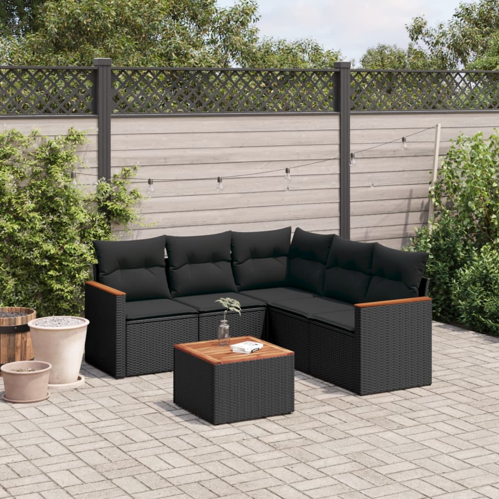6-delige Loungeset met kussens poly rattan zwart is nu te koop bij PeponiXL, paradijselijk wonen!