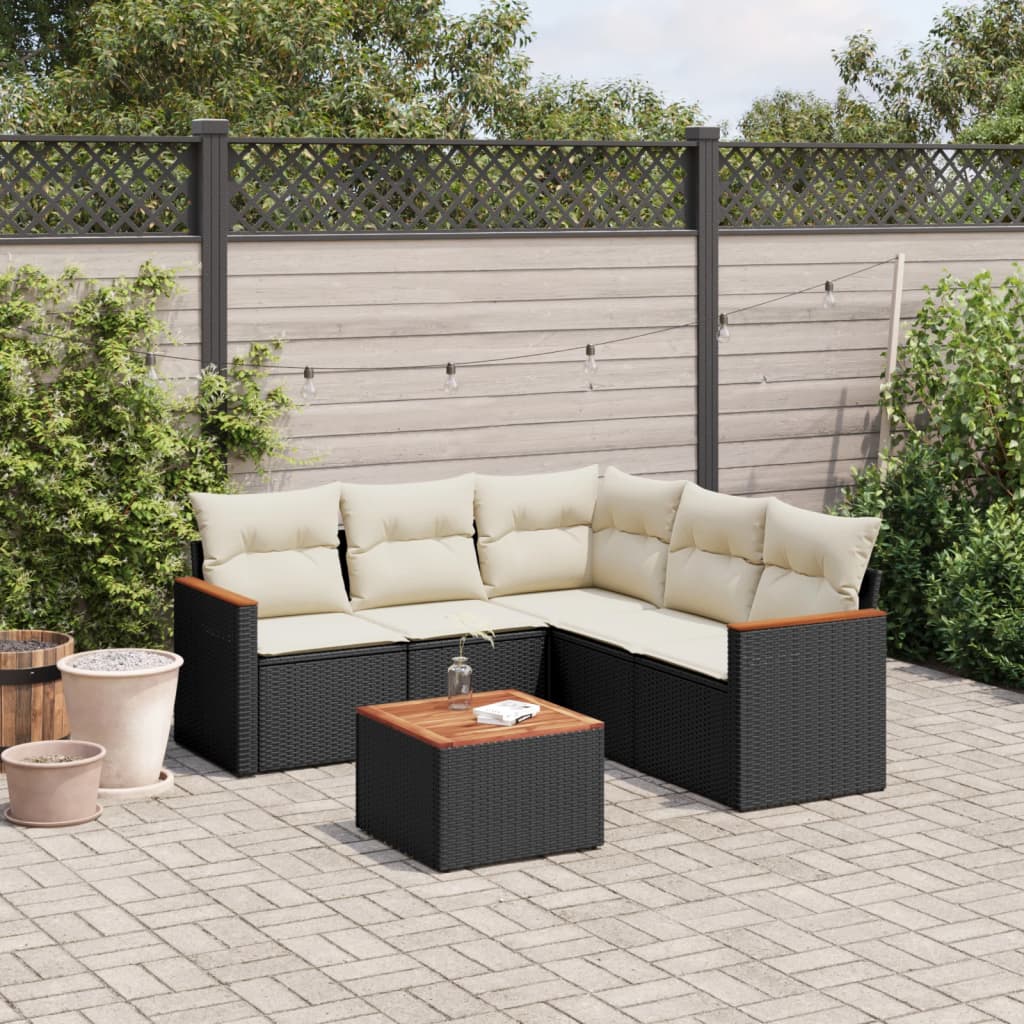 6-delige Loungeset met kussens poly rattan zwart is nu te koop bij PeponiXL, paradijselijk wonen!