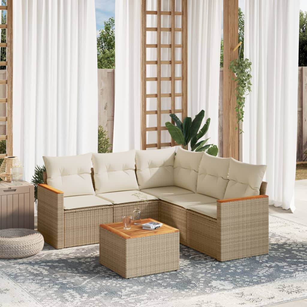6-delige Loungeset met kussens poly rattan beige is nu te koop bij PeponiXL, paradijselijk wonen!