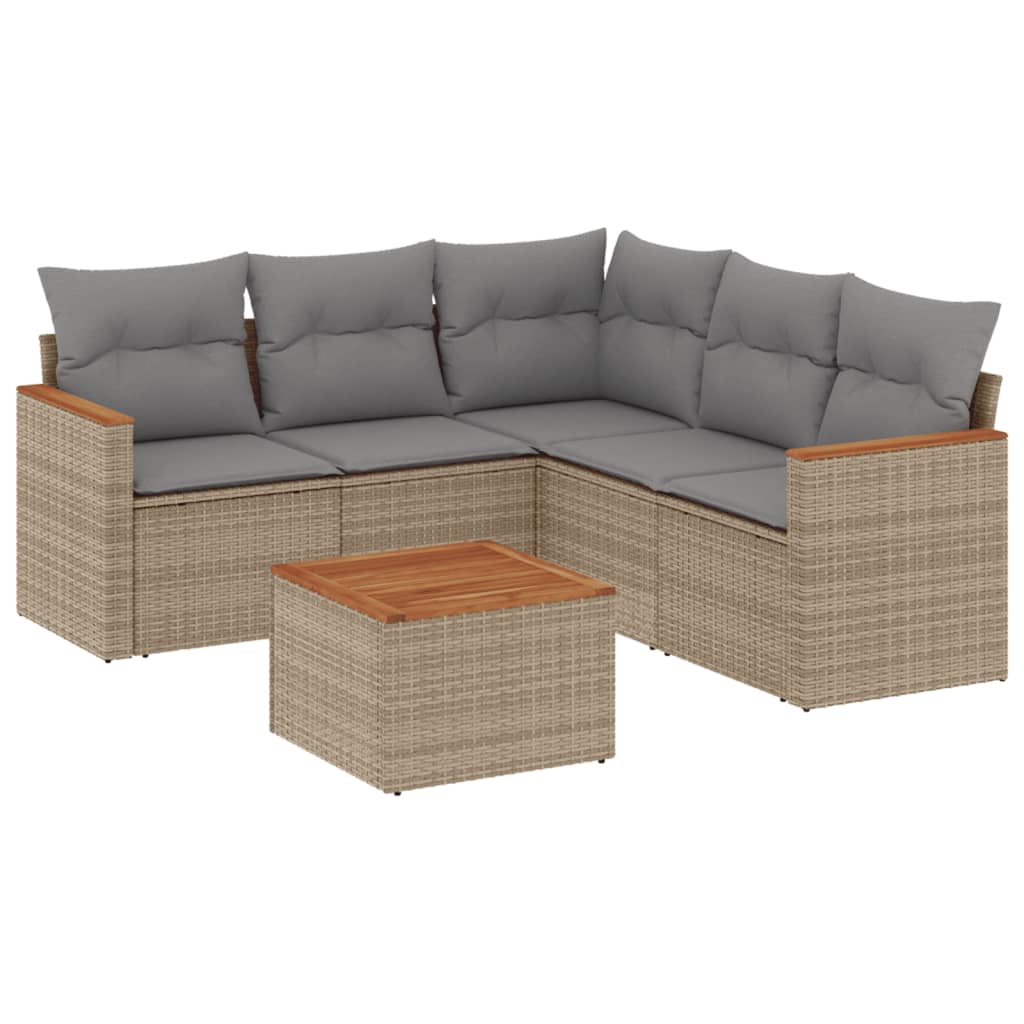 6-delige Loungeset met kussens poly rattan beige is nu te koop bij PeponiXL, paradijselijk wonen!