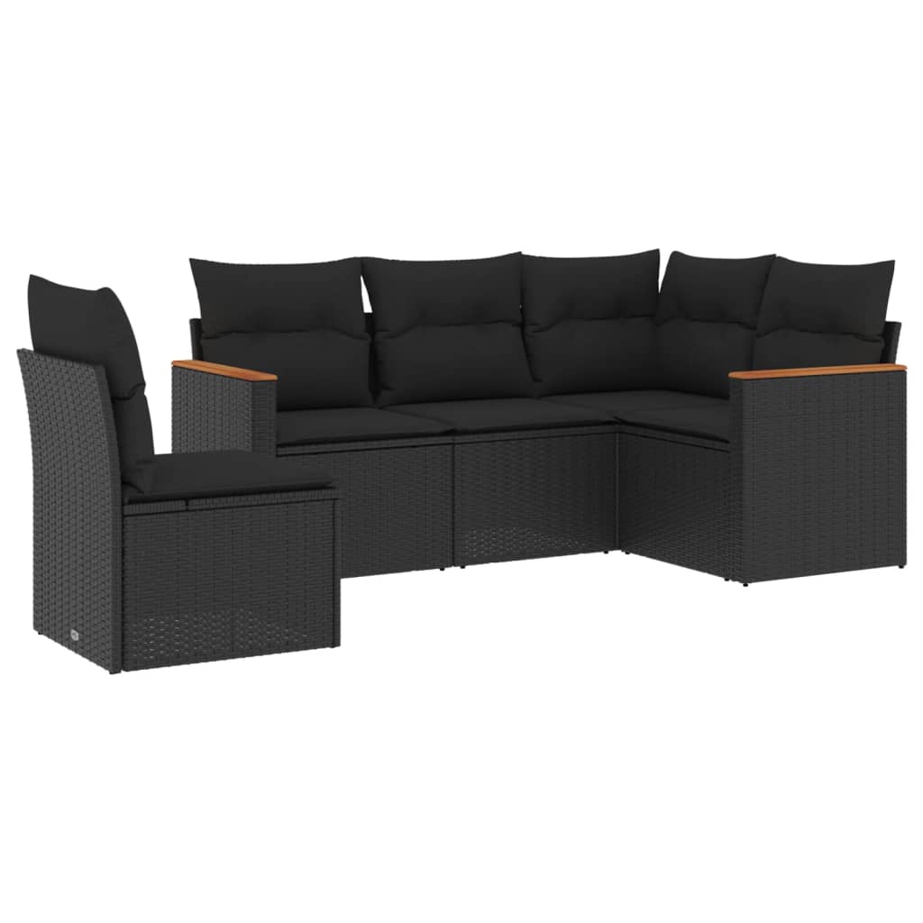 5-delige Loungeset met kussens poly rattan zwart is nu te koop bij PeponiXL, paradijselijk wonen!