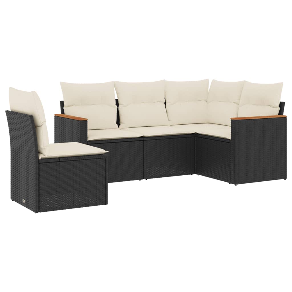 5-delige Loungeset met kussens poly rattan zwart is nu te koop bij PeponiXL, paradijselijk wonen!