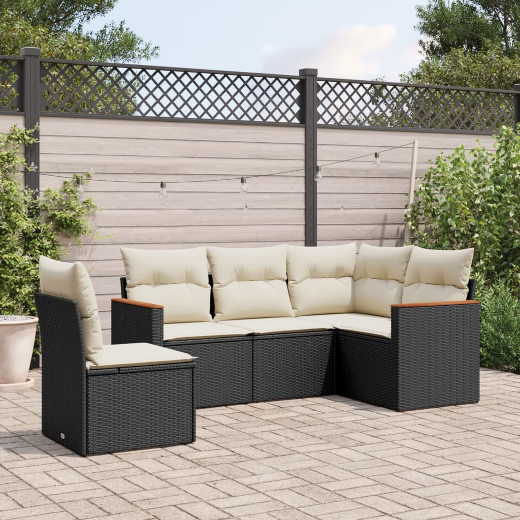 5-delige Loungeset met kussens poly rattan zwart is nu te koop bij PeponiXL, paradijselijk wonen!