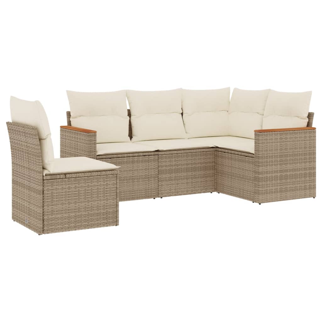 5-delige Loungeset met kussens poly rattan beige is nu te koop bij PeponiXL, paradijselijk wonen!