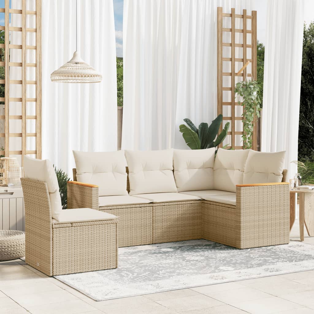 5-delige Loungeset met kussens poly rattan beige is nu te koop bij PeponiXL, paradijselijk wonen!
