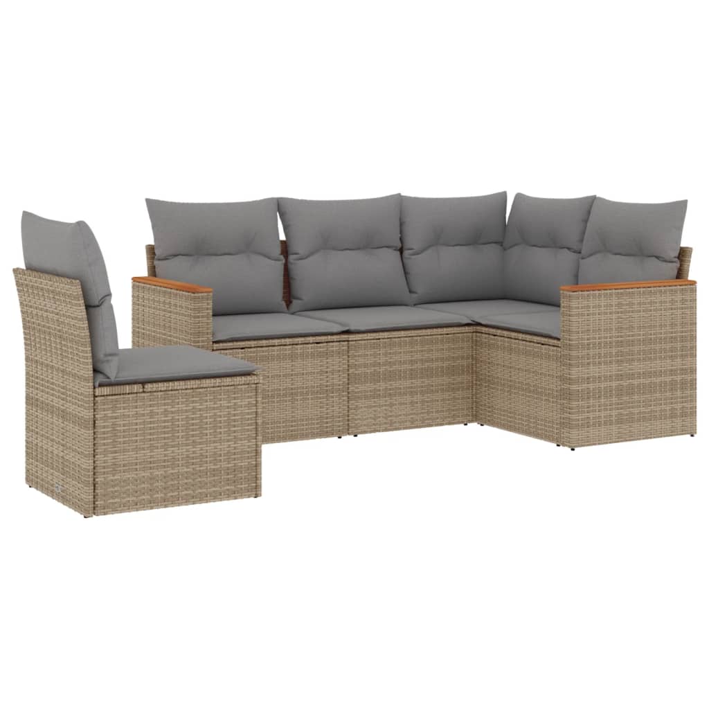 5-delige Loungeset met kussens poly rattan beige is nu te koop bij PeponiXL, paradijselijk wonen!