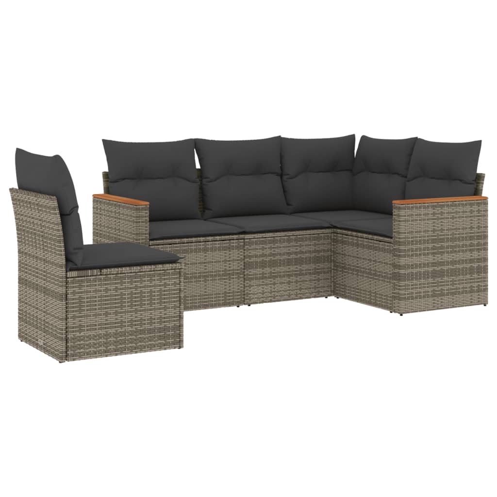 5-delige Loungeset met kussens poly rattan grijs is nu te koop bij PeponiXL, paradijselijk wonen!