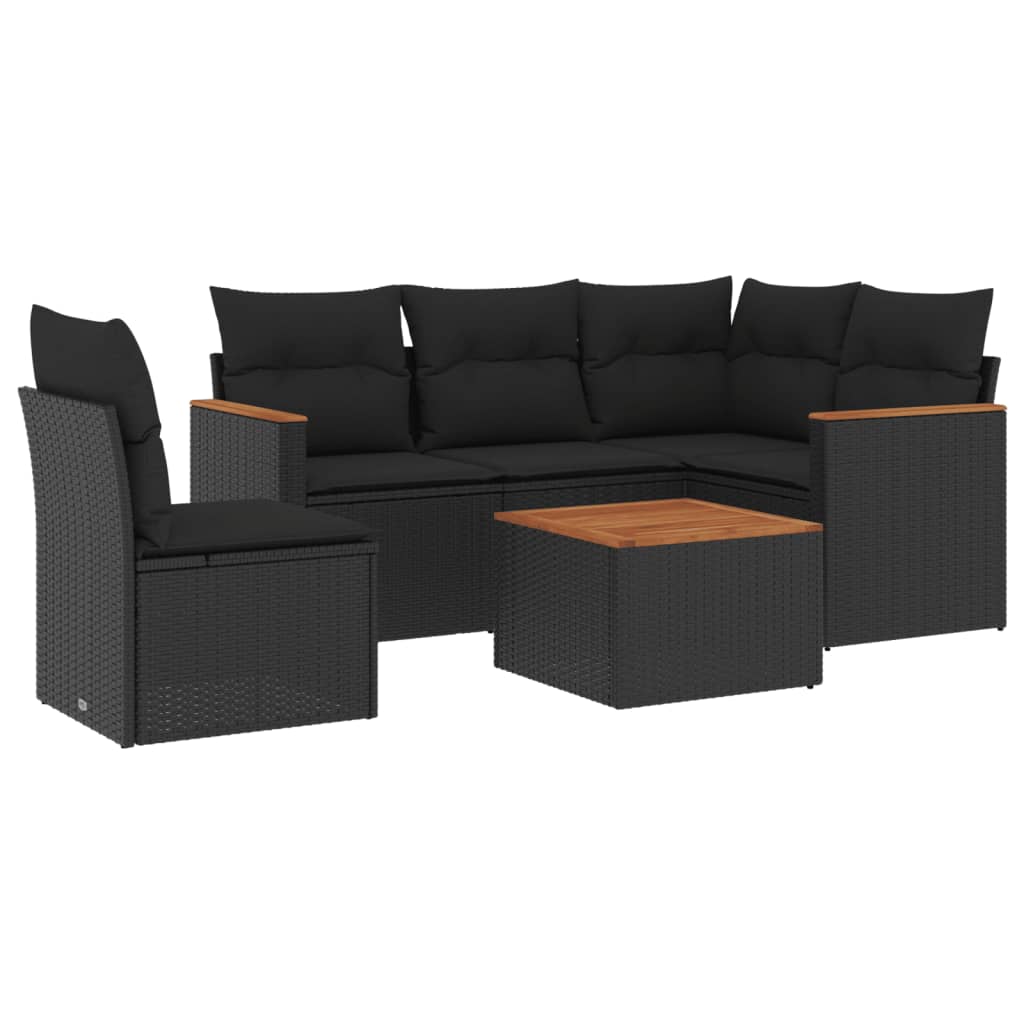 6-delige Loungeset met kussens poly rattan zwart is nu te koop bij PeponiXL, paradijselijk wonen!