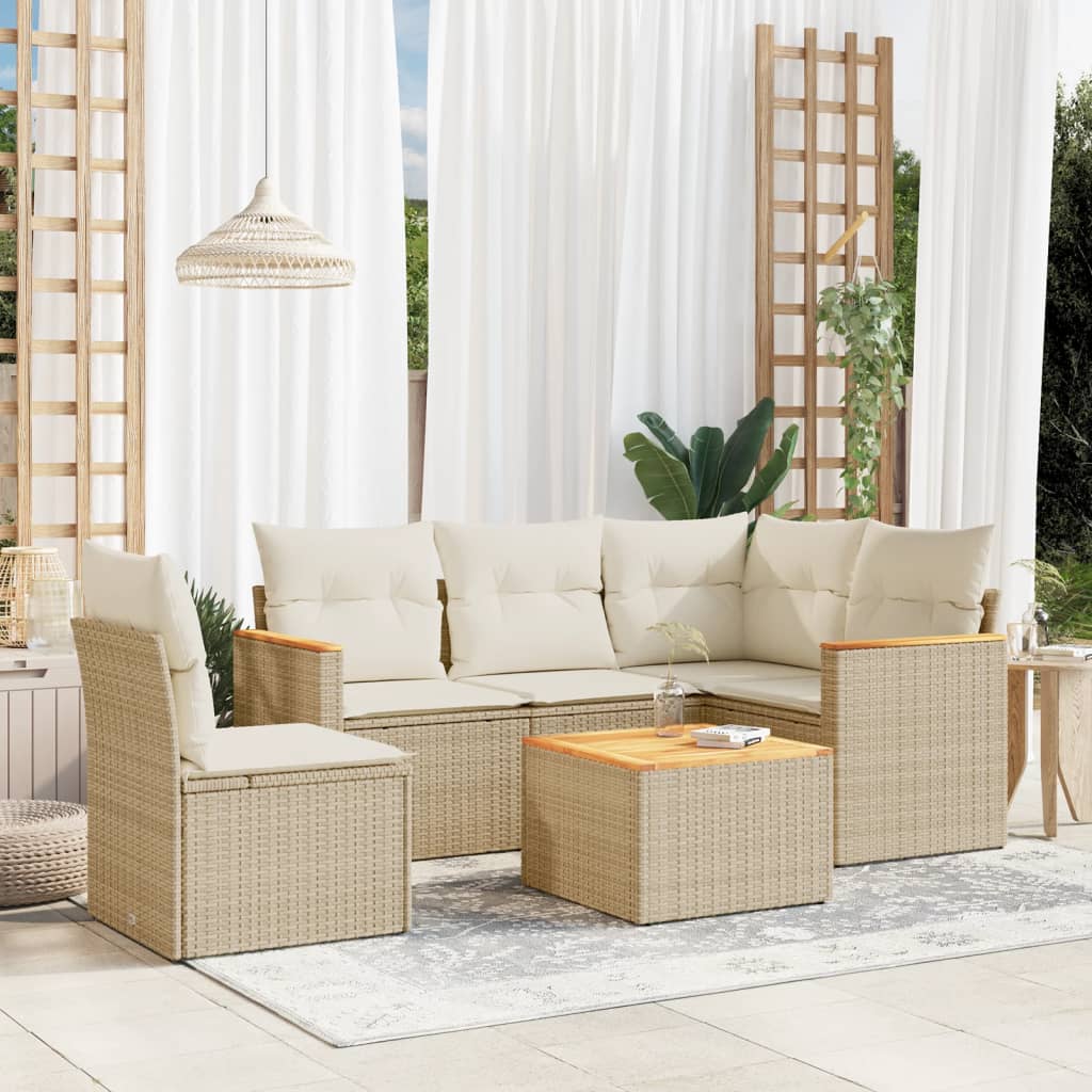 6-delige Loungeset met kussens poly rattan beige is nu te koop bij PeponiXL, paradijselijk wonen!