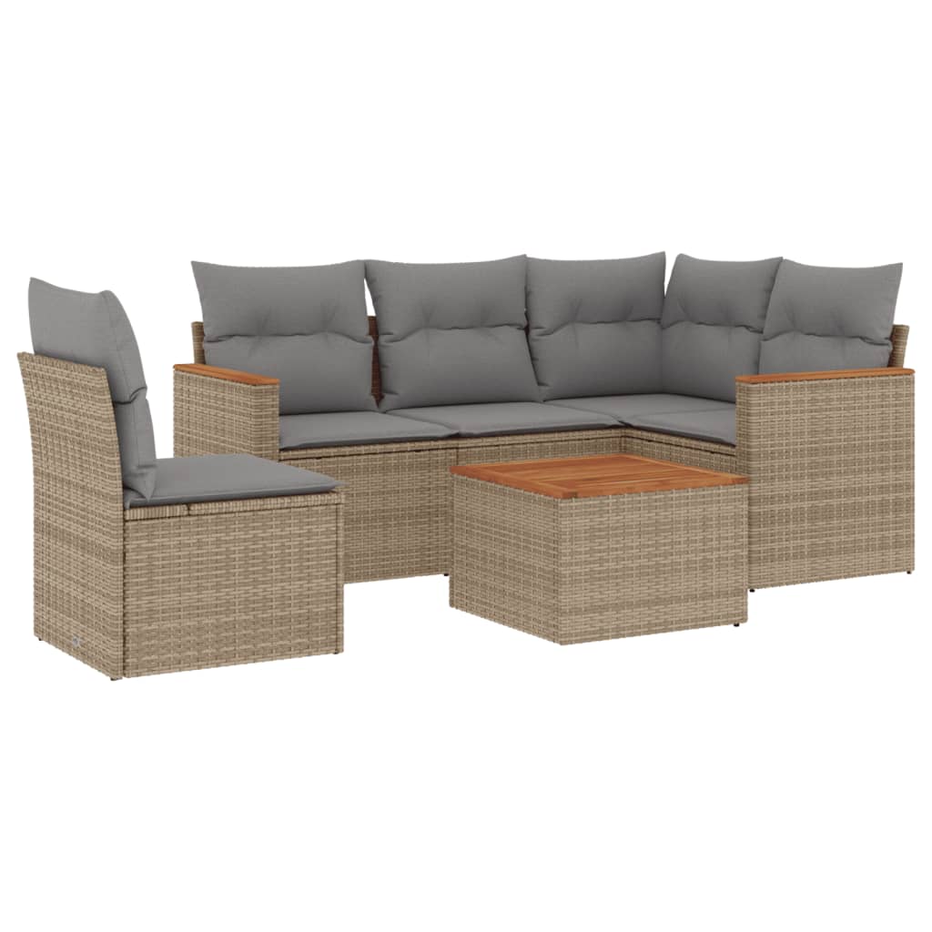 6-delige Loungeset met kussens poly rattan beige is nu te koop bij PeponiXL, paradijselijk wonen!