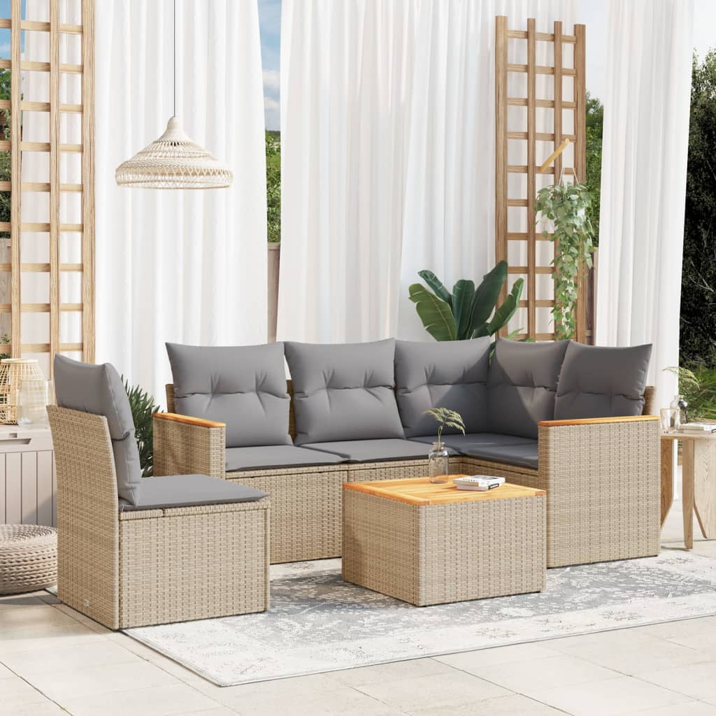 6-delige Loungeset met kussens poly rattan beige is nu te koop bij PeponiXL, paradijselijk wonen!