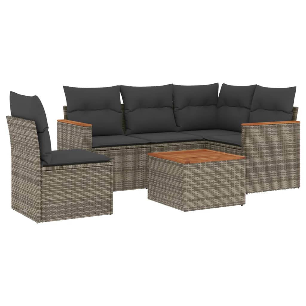 6-delige Loungeset met kussens poly rattan grijs is nu te koop bij PeponiXL, paradijselijk wonen!