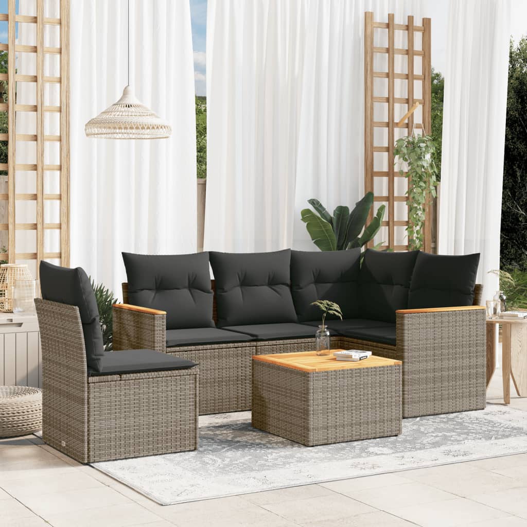 6-delige Loungeset met kussens poly rattan grijs is nu te koop bij PeponiXL, paradijselijk wonen!