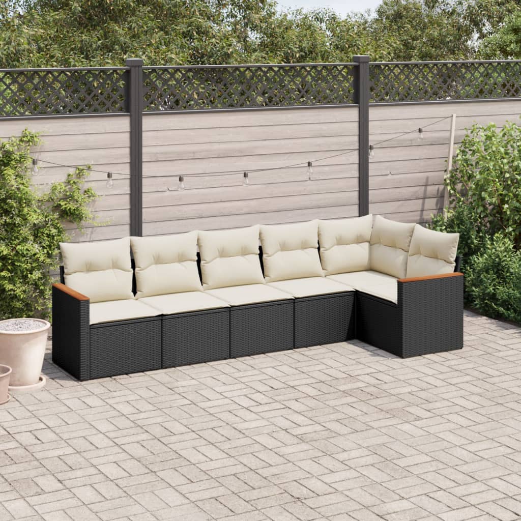 6-delige Loungeset met kussens poly rattan zwart is nu te koop bij PeponiXL, paradijselijk wonen!