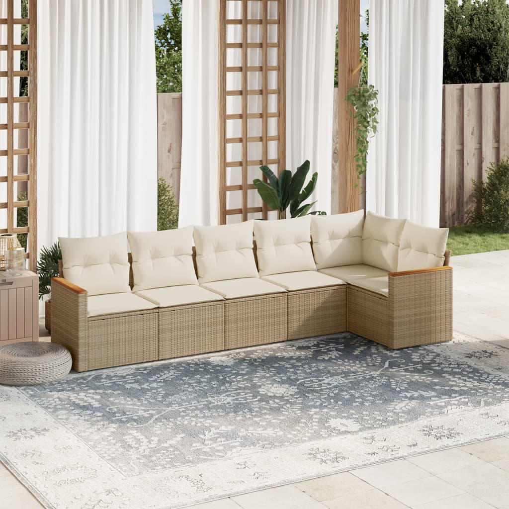 6-delige Loungeset met kussens poly rattan beige is nu te koop bij PeponiXL, paradijselijk wonen!