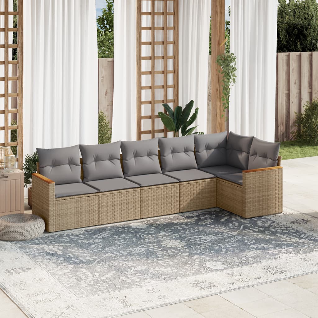 6-delige Loungeset met kussens poly rattan beige is nu te koop bij PeponiXL, paradijselijk wonen!
