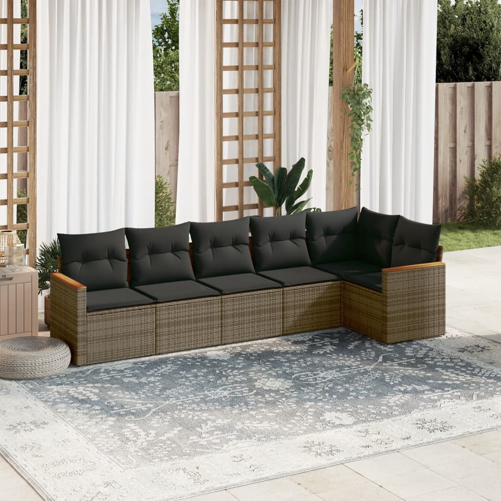 6-delige Loungeset met kussens poly rattan grijs is nu te koop bij PeponiXL, paradijselijk wonen!