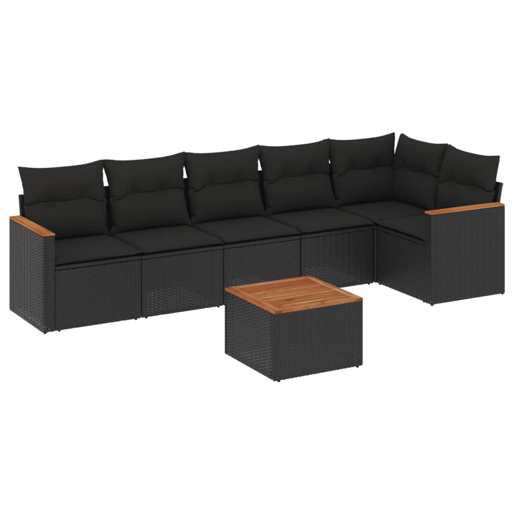 7-delige Loungeset met kussens poly rattan zwart is nu te koop bij PeponiXL, paradijselijk wonen!