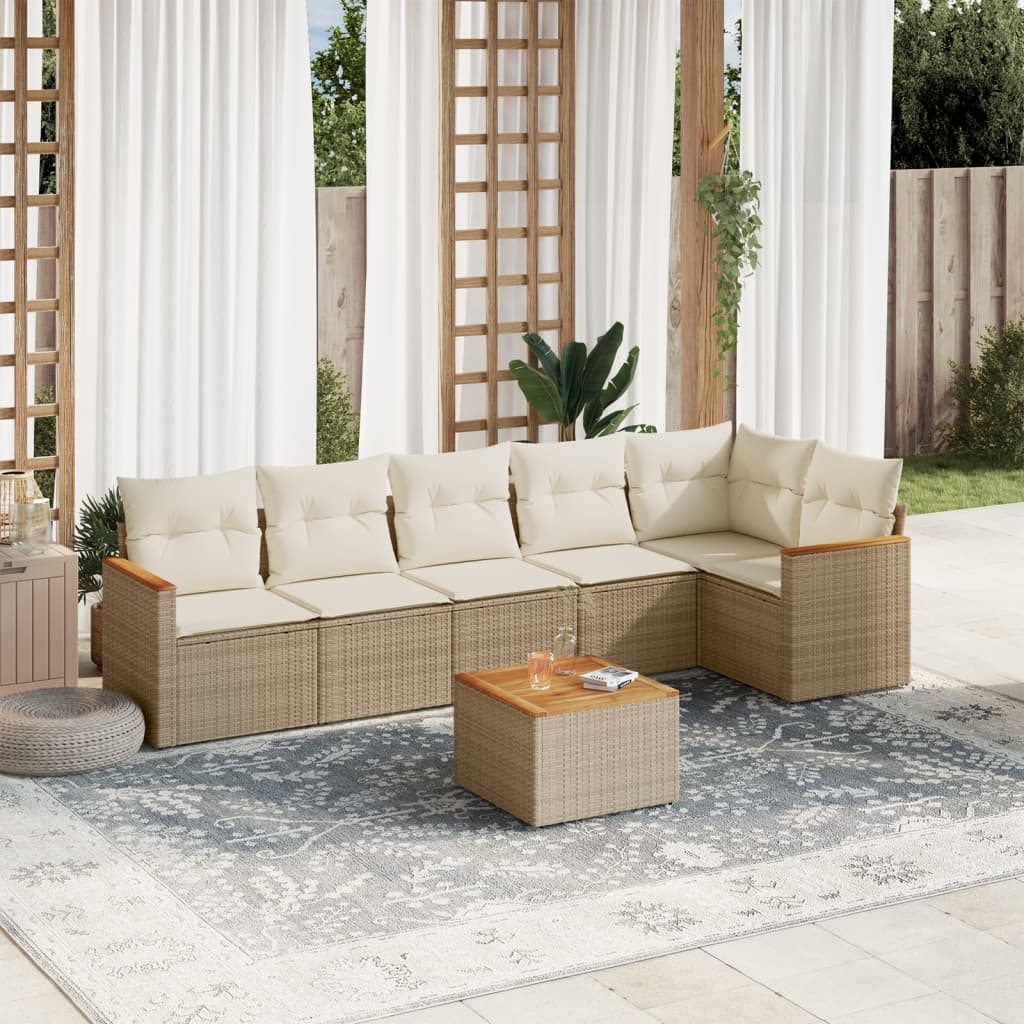 7-delige Loungeset met kussens poly rattan beige is nu te koop bij PeponiXL, paradijselijk wonen!