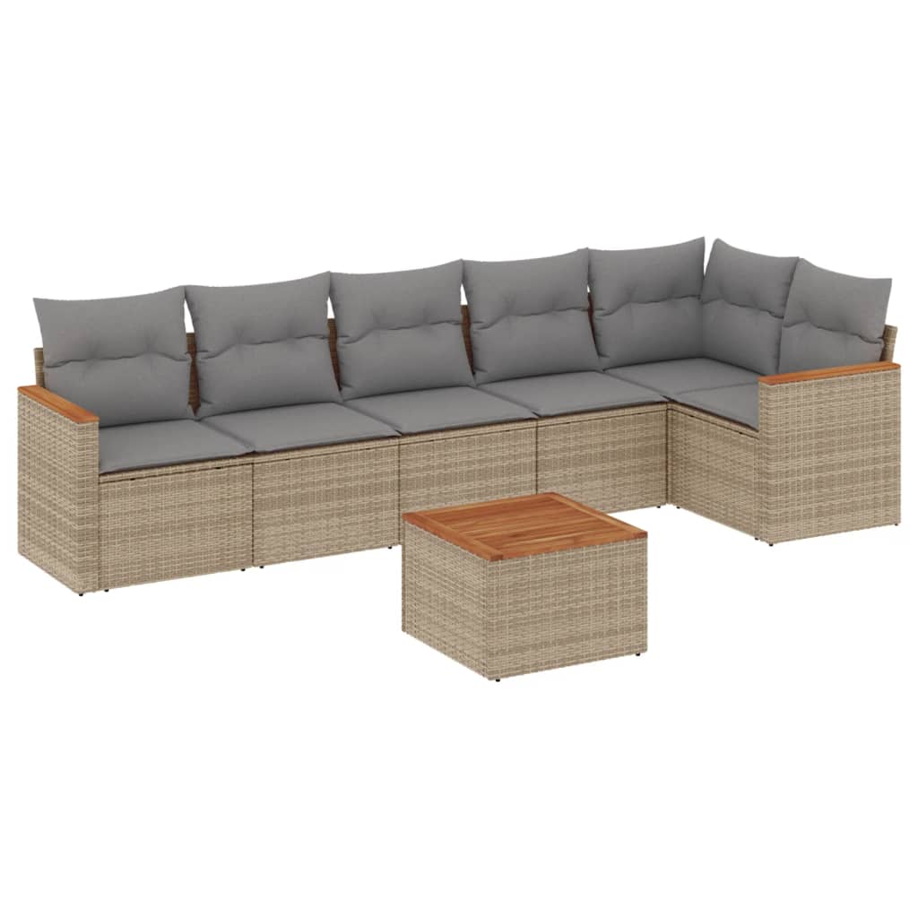 7-delige Loungeset met kussens poly rattan beige is nu te koop bij PeponiXL, paradijselijk wonen!