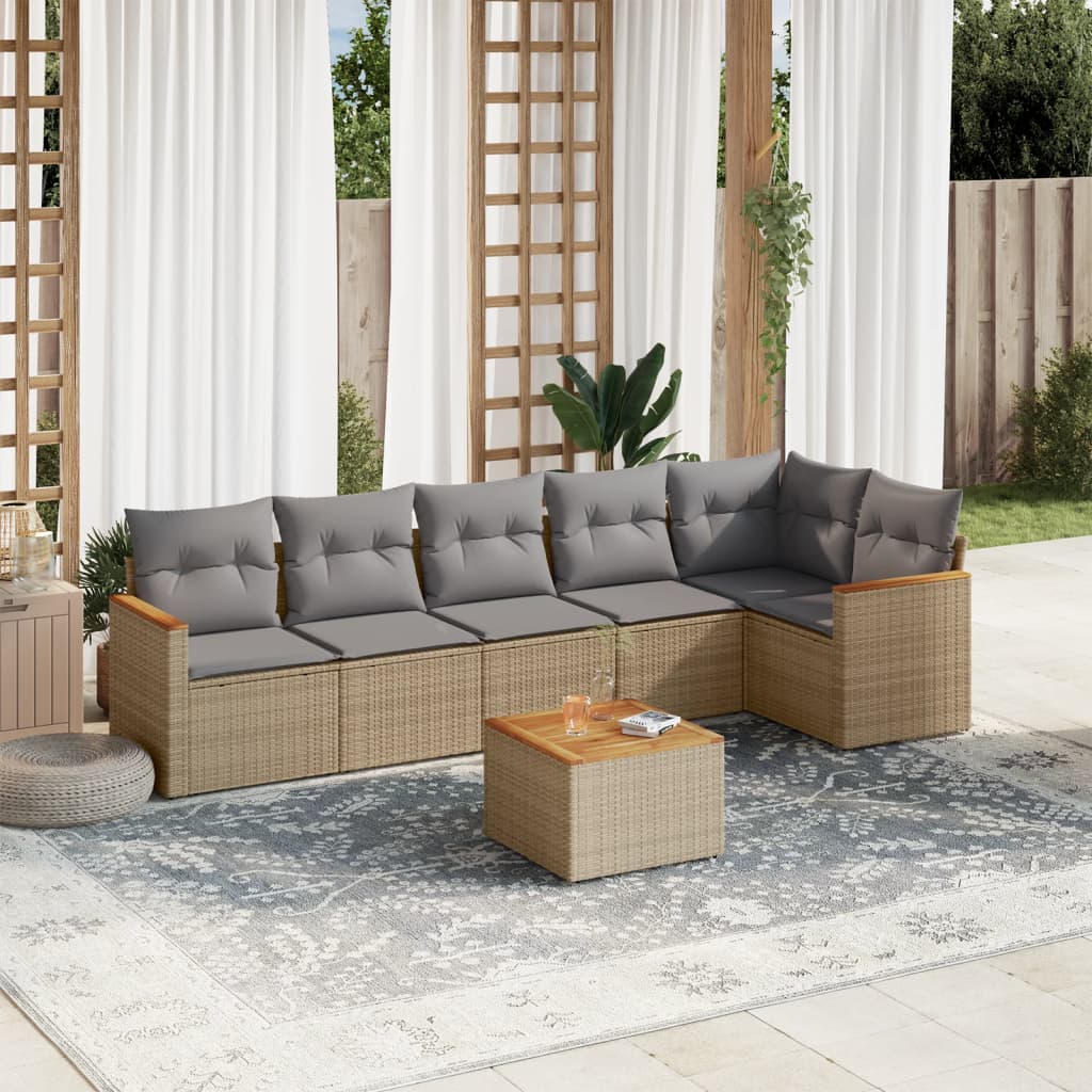 7-delige Loungeset met kussens poly rattan beige is nu te koop bij PeponiXL, paradijselijk wonen!