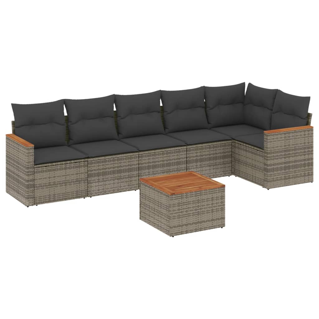 7-delige Loungeset met kussens poly rattan grijs is nu te koop bij PeponiXL, paradijselijk wonen!