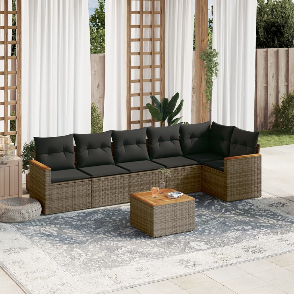 7-delige Loungeset met kussens poly rattan grijs is nu te koop bij PeponiXL, paradijselijk wonen!