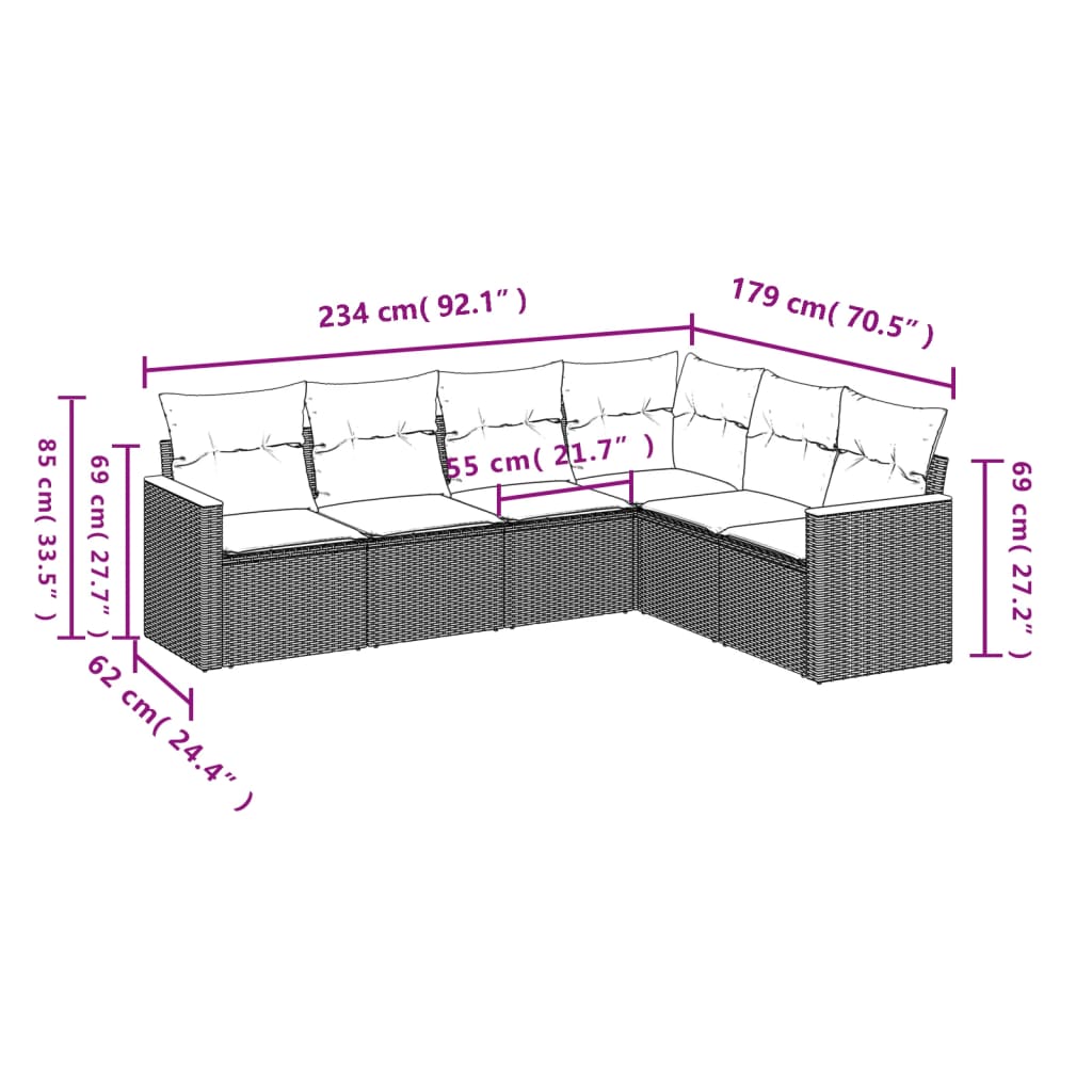 6-delige Loungeset met kussens poly rattan zwart is nu te koop bij PeponiXL, paradijselijk wonen!