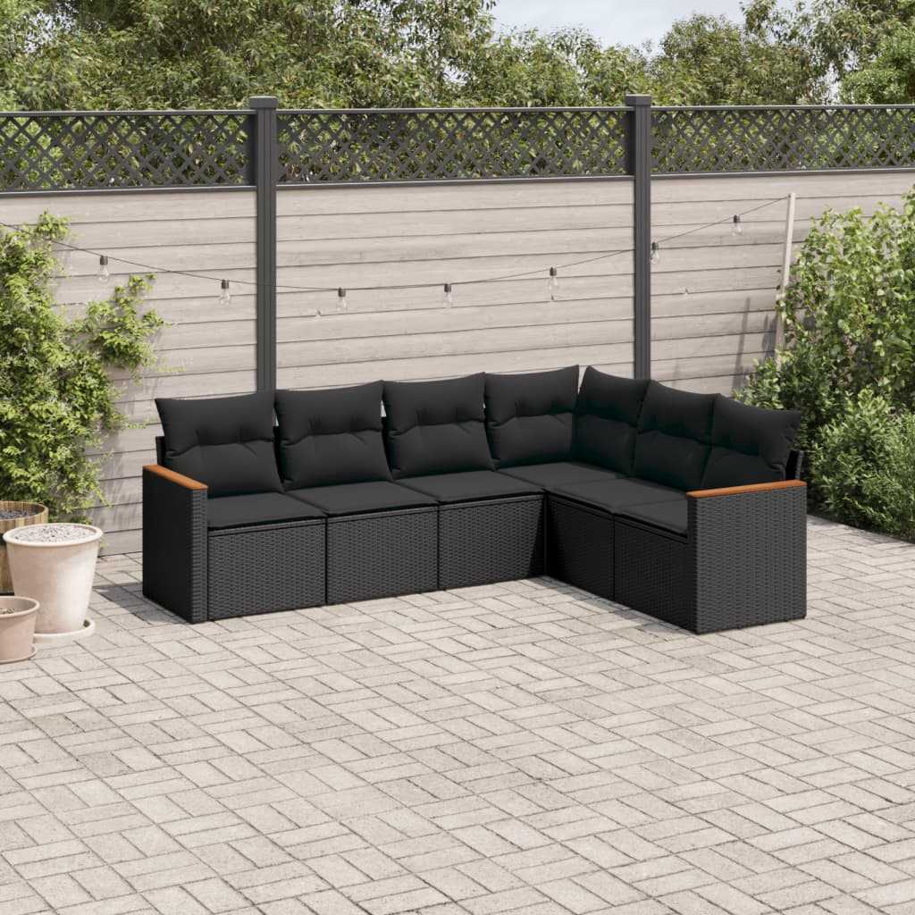 6-delige Loungeset met kussens poly rattan zwart is nu te koop bij PeponiXL, paradijselijk wonen!