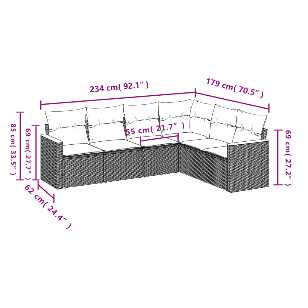 6-delige Loungeset met kussens poly rattan beige is nu te koop bij PeponiXL, paradijselijk wonen!
