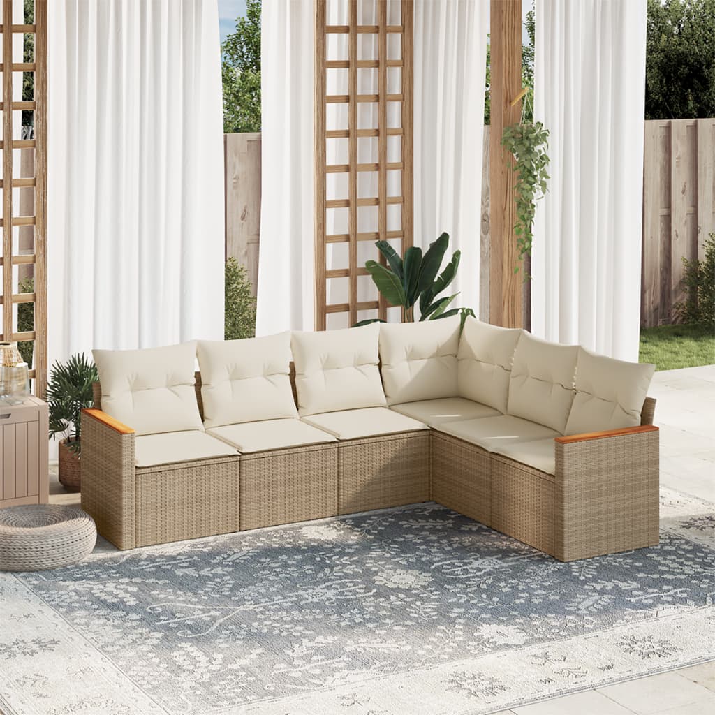 6-delige Loungeset met kussens poly rattan beige is nu te koop bij PeponiXL, paradijselijk wonen!